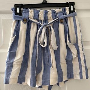 American Eagle Blue and White Stripe High Waisted Shorts